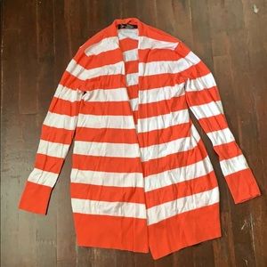 Coral and White Open Cardigan